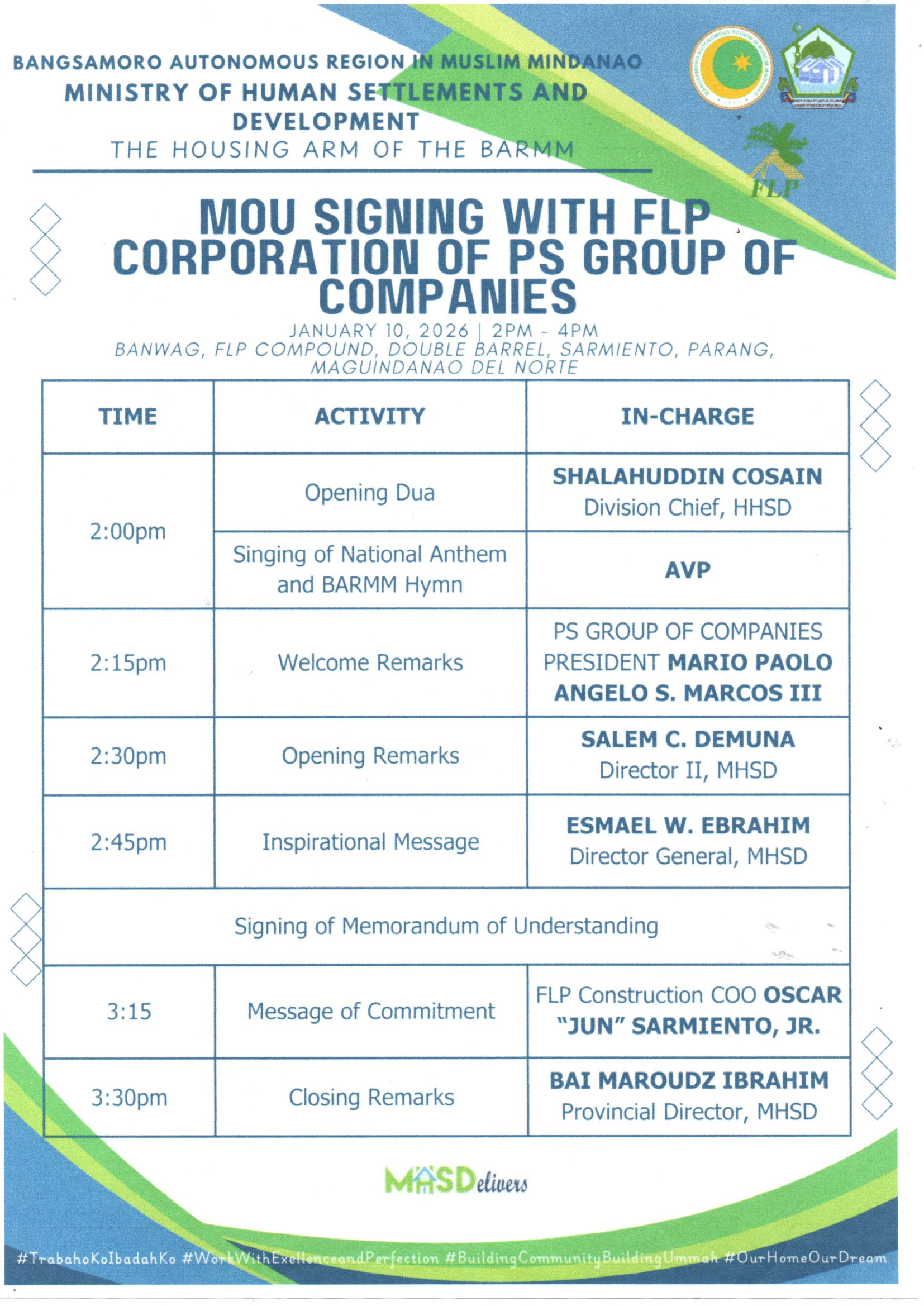 MOU Signing: FLP and MHSD